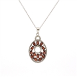 4.04CT Oval Cut Garnet And 4 Round Cut Diamonds Sterling Silver Pendant With 18" Chain
